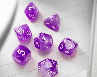 Dwarf Cut Lavender Smoke Handmade Resin DND Dice Set