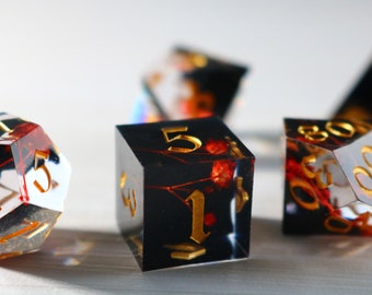 Dark Flower Black And Red Handmade Sharp Edge Resin Dice Set RPG Game DND MTG Tabletop Gaming