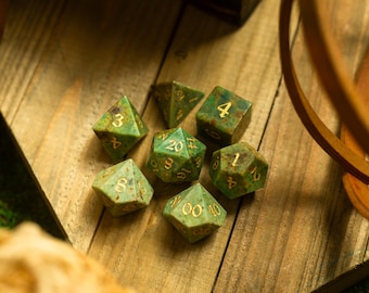 Green Gemstone Azurite Hand Carved Polyhedral Dice DnD Dice Set