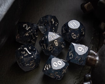 Dwarf Cut Smoky Midnight Handmade Resin DND Dice Set