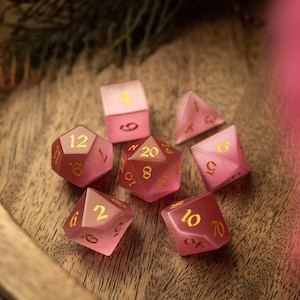 Hand Carved Gemstone Pink Watermelon Cats Eye Stone (And Box) Polyhedral Dice