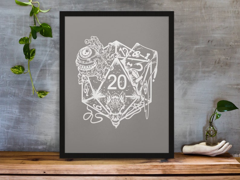 DND Framed Wall Art Dice Art DND Gift for Dnd D20 Gift Etsy
