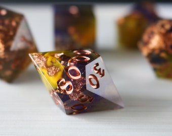 Purple And Gold Handmade Resin Dice Set RPG Game DND MTG Tabletop Gaming