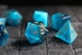 Hand Carved  Gemstone Light Blue Cats Eye Stone (And Box) Polyhedral Dice DnD Dice Set - , RPG 