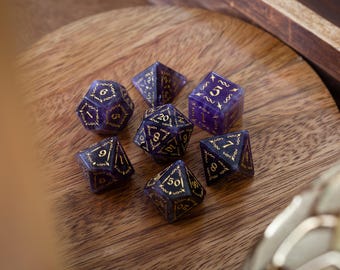 Vine Spike Gemstone Purple Amethyst Dice (With Box) Dice Set
