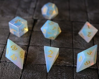 Gemstone Opalite Elven Cut Polyhedral Dice (With Box) DnD Set