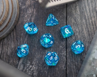 Dwarf Cut Ocean Blue Handmade Resin DND Dice Set