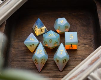 Gemstone Opalite Elven Cut Polyhedral Dice (With Box) DnD Set