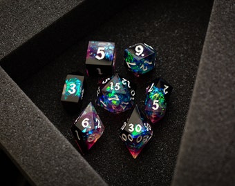 Blue And Purple Lightning Handmade Resin Dice Set RPG Game DND MTG Tabletop Gaming