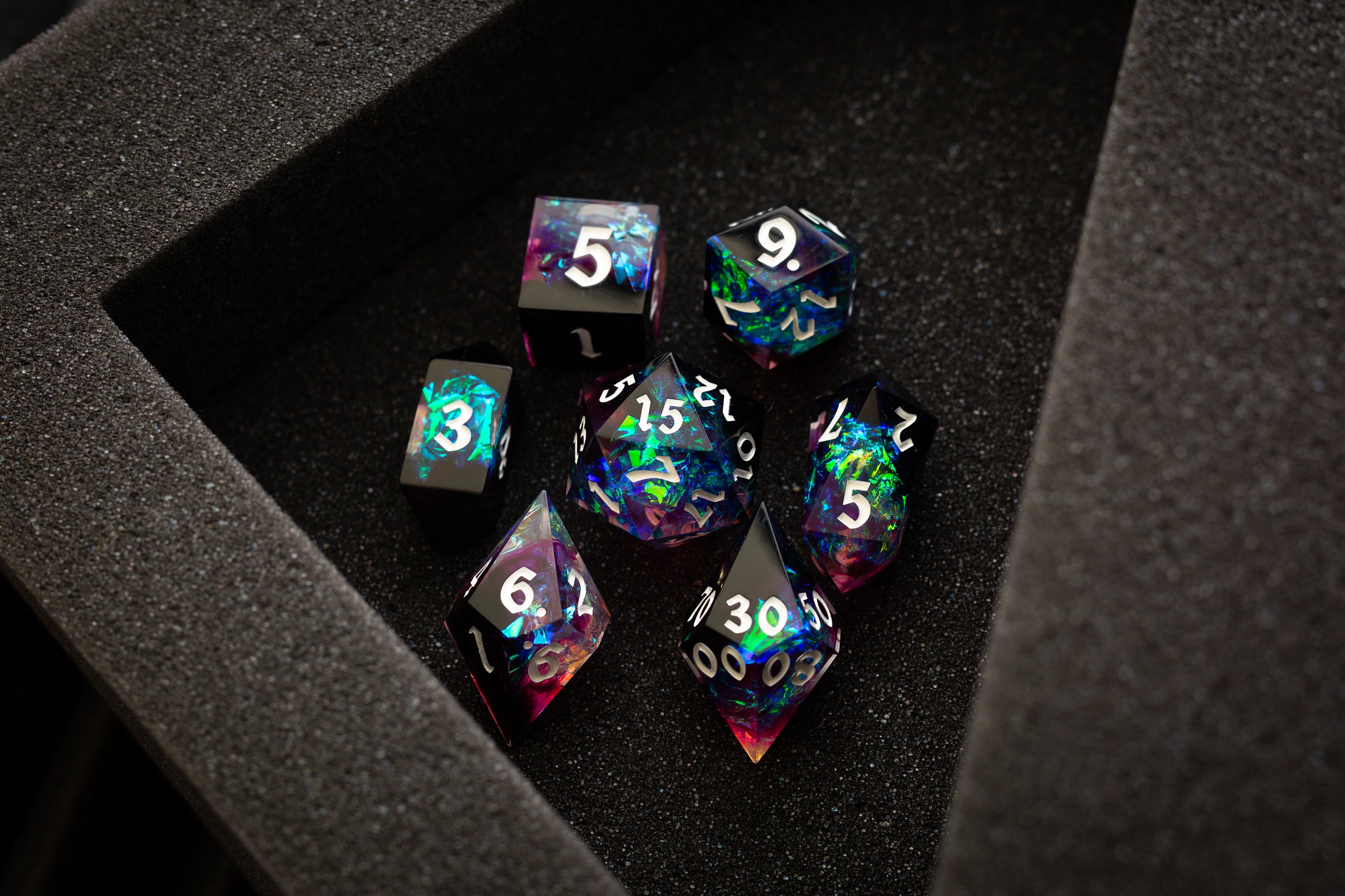 Blue And Purple Lightning Handmade Resin Dice Set RPG Game DND MTG Tabletop Gaming