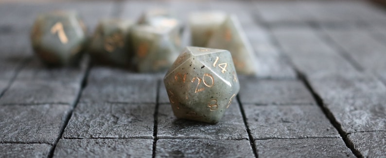 Gemstone Natural Labradorite Polyhedral Dice (With Box) DnD Dice Set - Gift For Dnd, RPG Game DND MTG Game 