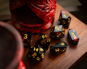 Night Blood Handmade Resin Dice Set RPG Game DND MTG Tabletop Gaming