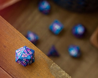 Dragon Scales White/Purple/Blue Metal DND Dice Set