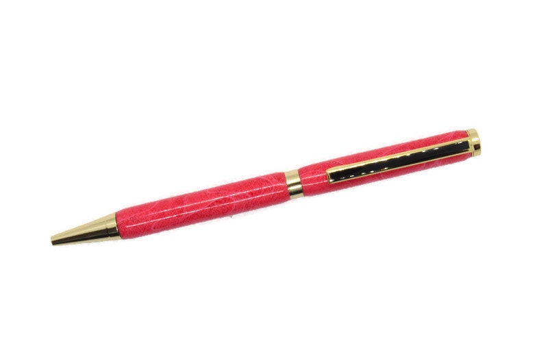 Artisan Slimline Ballpoint Pen With Magenta Box Elder Burl Wood Barrel