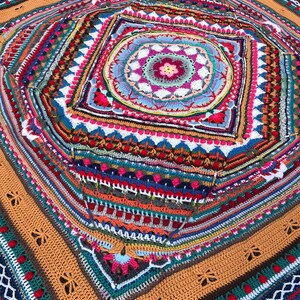 Crochet Afghan Mandala Handmade Crochet Blanket Boho Style Multi Color