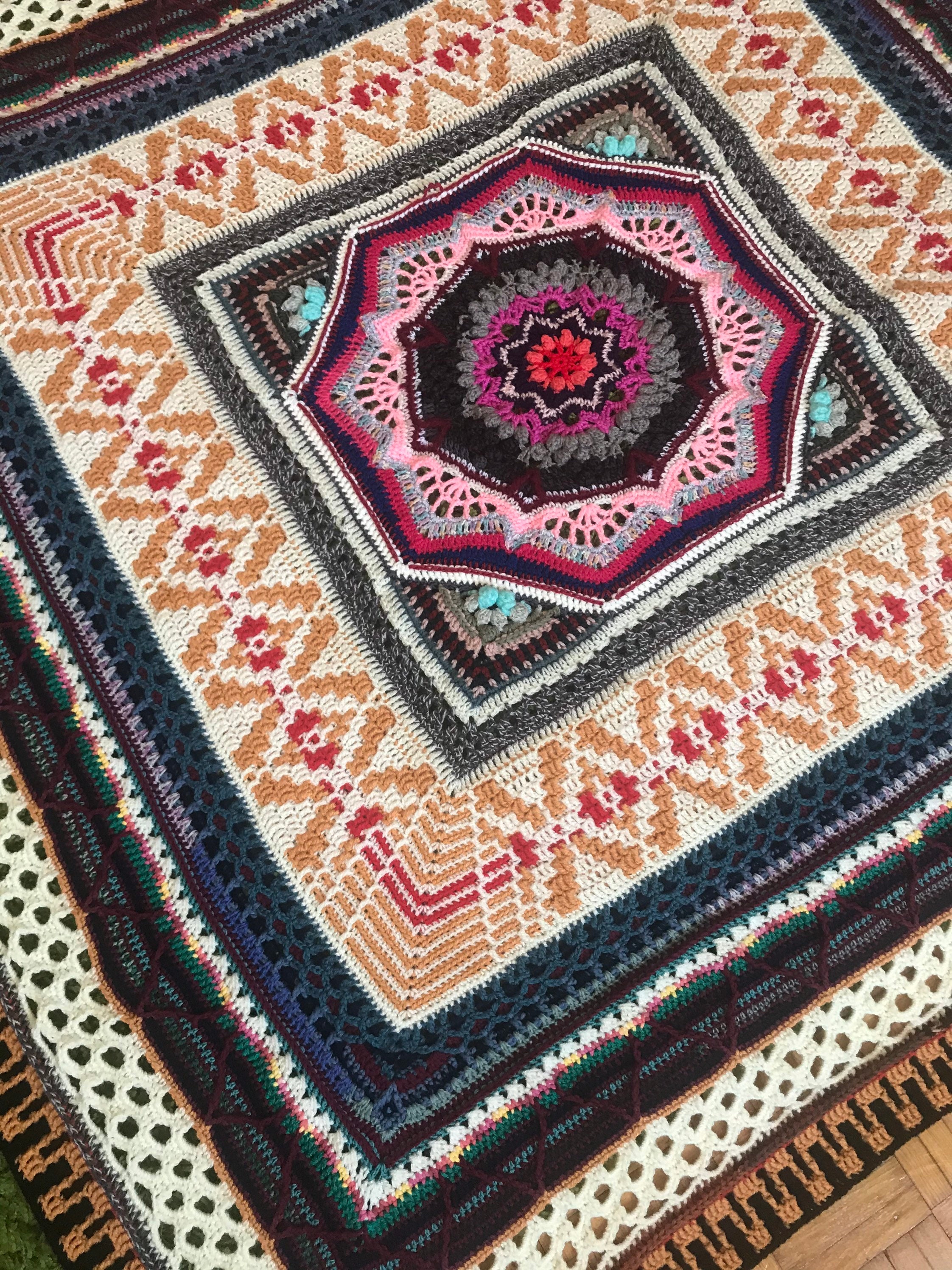 Crochet Afghan Mandala Handmade Crochet Blanket Boho Style Multi Color