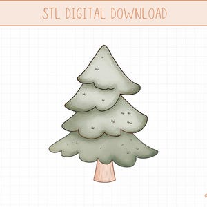 以下が含まれることがあります： 緑色のスタイリッシュなクリスマスツリーの3Dプリント可能なモデルのデジタルダウンロードです。茶色の幹が付いています。このツリーは3Dプリンターでの使用を目的として設計されています。 .STL DIGITAL DOWNLOAD