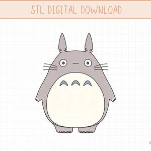 Pode incluir: Ilustração digital para download de um personagem de desenho animado cinza com olhos grandes, bigodes e barriga creme. O texto ".STL DIGITAL DOWNLOAD" está no topo e "OH SO doughtful" na parte inferior. O fundo é uma grade.