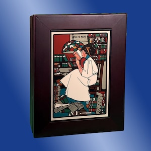 Wooden Keepsake Box with Ceramic Tile Art Sublimation of Reading Lady