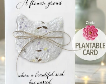 Cat Memorial Sympathy Seed Paper Card,  Pet Loss Gift, Personalized Botanical Zennia Sympathy Card M2