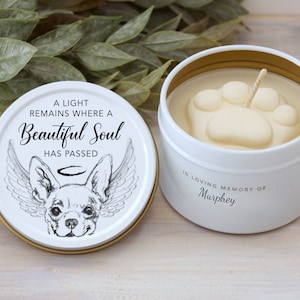 Personalized Dog Memorial Candle: Chihuahua Art, Paw Print, Pet Loss Gift