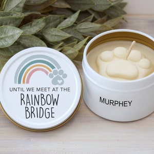 Rainbow Bridge Dog Memorial Candle, Dog Loss Sympathy Gift, Pet Loss Paw Print 4 oz. Candle,  Personalized Dog Candle, Pet Memorial , C1