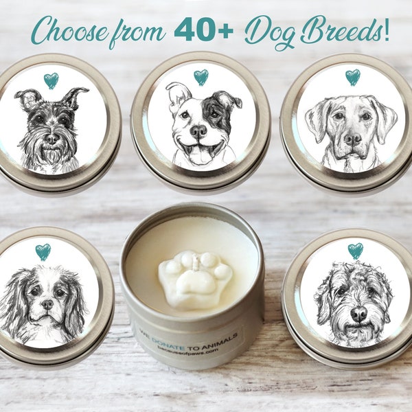 Dog Lover Candle Gift, Dog Portrait Paw Print Candle For Dog Mom, Small 2 oz. Paw Print Soy Handmade Candle, Dog Owner Gift Under 10   C5