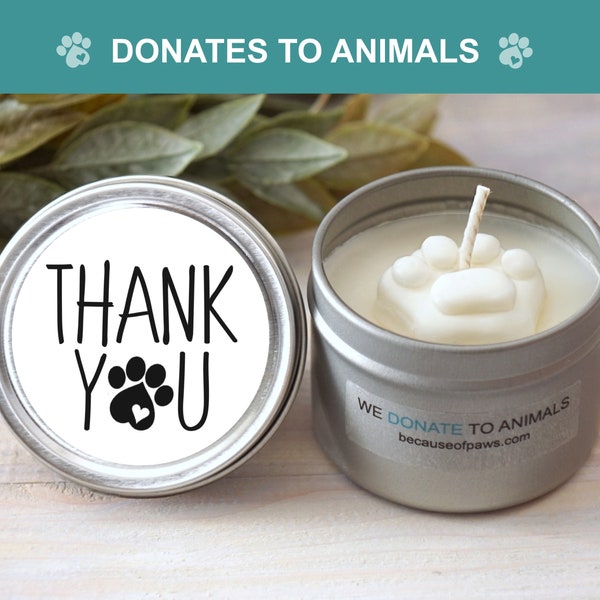 Dog Lover Thank You Candle Gift, 2 oz. Soy Paw Print Candle, Cat Lover Thank You, Dog Lover Thank You Gift, Hand Poured Candle Under 10, C3