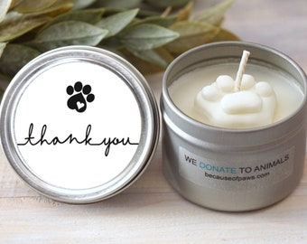 Dog Lover Thank You Candle Gift, Small 2 oz. Handmade Soy Paw Print Candle Gift, Cat Lover Thank You, Dog Lover Gift,  Gift Under 10, C3