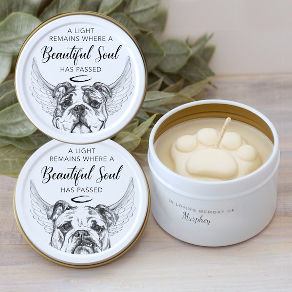 4 oz. Personalized Dog Memorial Candle, English Bulldog Memorial, Pet Memorial, Pet Loss Sympathy Gift Under 20, , Dog Memorial Gift C4