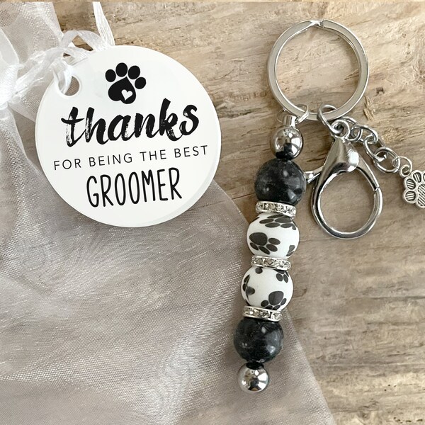 Dog Groomer Thank You Gift,Hand Beaded Paw Print Key Chain Thank You Gift for Dog Groomer, Gift for Pet Groomer, Cat Groomer, Pet Salon,  K3