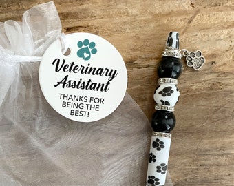 Veterinary Assistant Thank You Gift, Hand Beaded Paw Print Pen for Vet Vet Assistant Gift, Vet Med Gift Vet Office Thank You 7Gift, P1