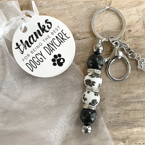 Doggy Daycare Thank You Gift, Paw Print Beaded Keychain Thank You Gift for Doggie Daycare, Pet Boarding Gift, Dog Daycare Employee Gift,  K3
