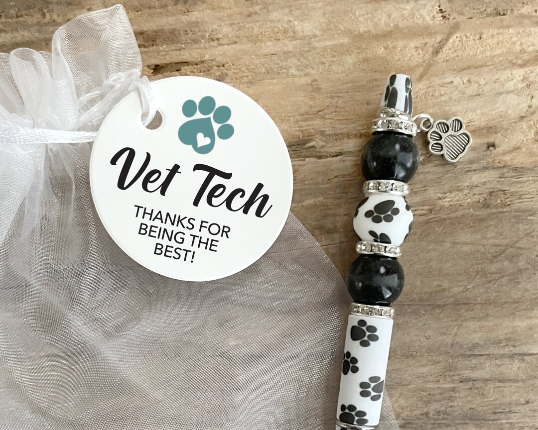 Vet Tech Thank You Gift, Hand Beaded Paw Print Pen Gift for Vet Tech