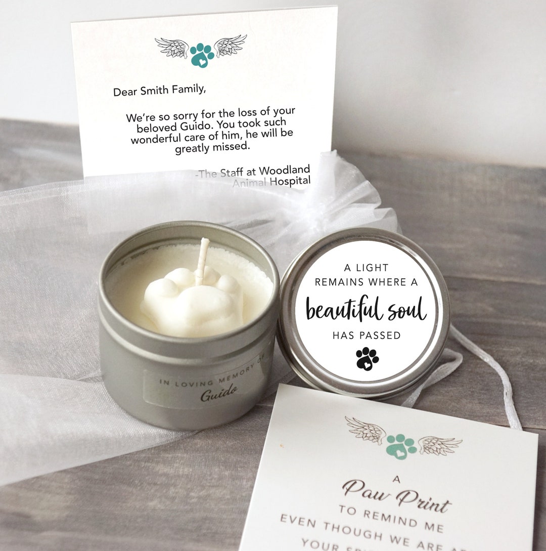 Dog Memorial Candle, 2 Oz. Personalized Pet Sympathy Paw Print Candle