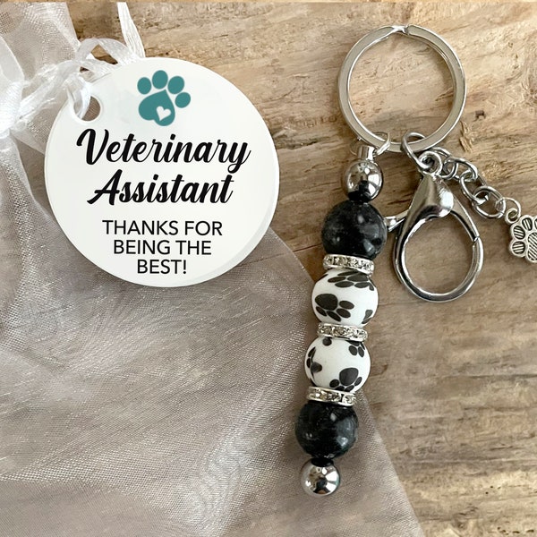 Veterinary Assistant Thank You Hand Beaded Paw Print Keychain  Gift, Vet Assistant Thank You Gift, Vet Tech  Gift, Vet Med Gift, K3