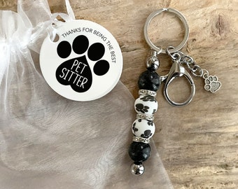 Pet Sitter Thank You Key Chain Gift, Hand Beaded Paw Print Keychain Thank You Gift for Pet Sitter, Pet Sitter Thank You .Sitter Gift, K3