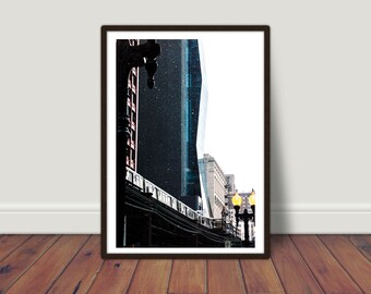 Chicago Winter Snow Print, Downtown Cityscape