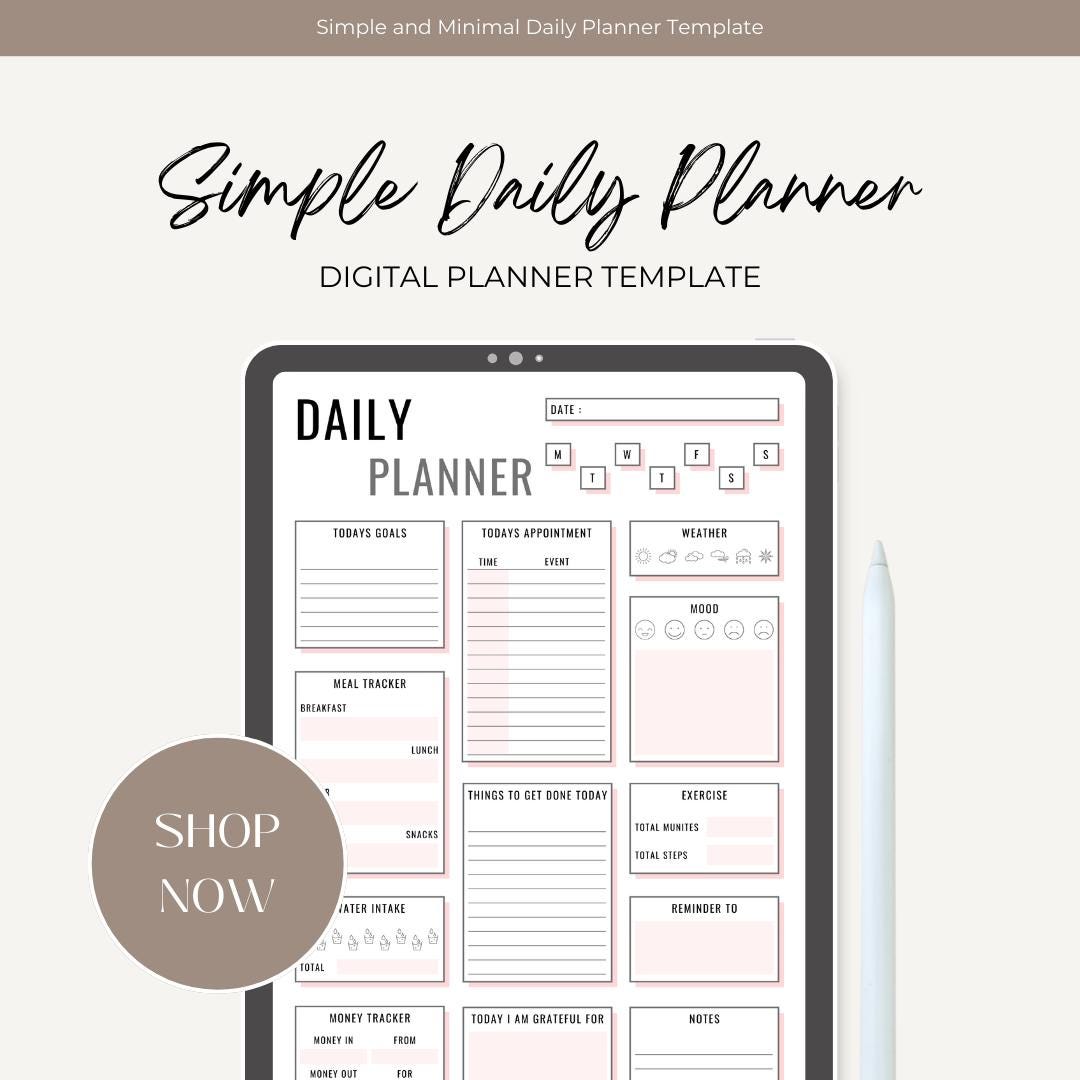 Minimalist Daily Planner Printable | 1-page PDF | Simple Aesthetic To ...