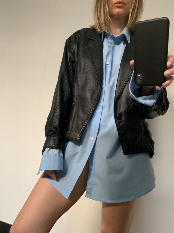 Vintage dark blue leather jacket blazer