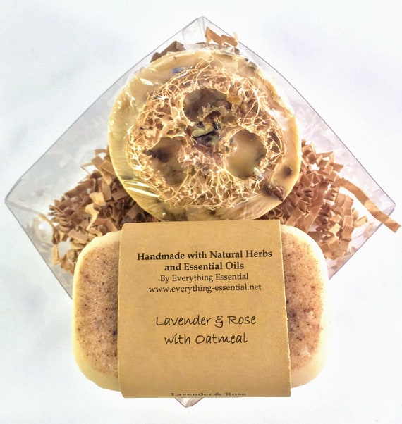 Lavender, Rose, Oatmeal & Cupcake Loofah Soap Set - Gift Set - Exfoliating, Hypoallergenic, Antibacterial, Antiviral, Natural, Acne Treating