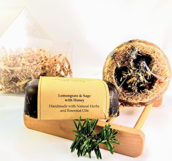 Lemongrass, Sage & Honey with Cupcake Loofah Soap Set, Gift Set - Bug Repellant, Antibacterial, Antibacterial, Hypoallergenic, Natural, Acne