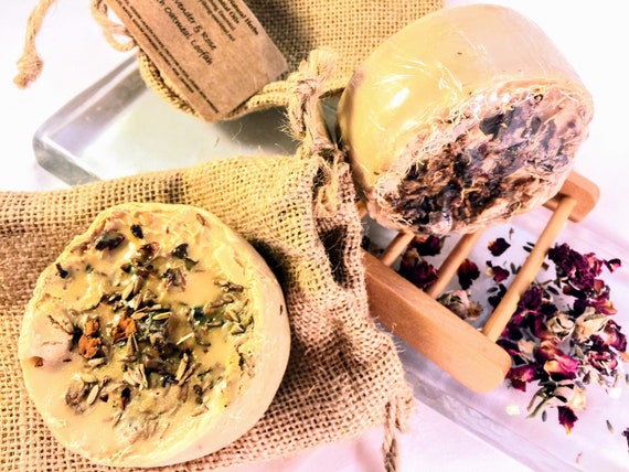 Lavender, Rose & Oatmeal Loofah Soap - Exfoliating, Antibacterial, Antiviral, Hypoallergenic, Shave, Acne Treating