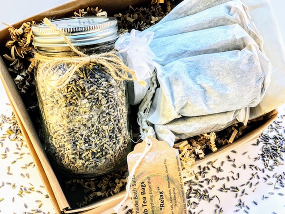 Relax Soak Set - Lavender, Rosemary, Green Tea, Frankincense, Bath Salts Set, Gift, Tub Tea Set, Calming, Antibacterial, Hypoallergenic