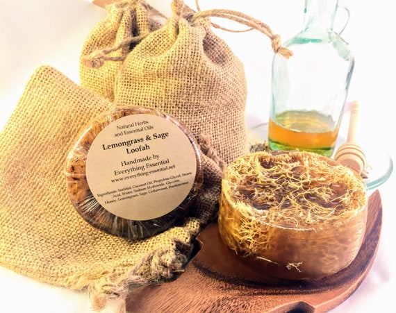 Lemongrass, Sage & Honey Loofah Soap - Exfoliating, Bug Repellant, Antibacterial, Antiviral, Hypoallergenic, Shave, Acne Treating