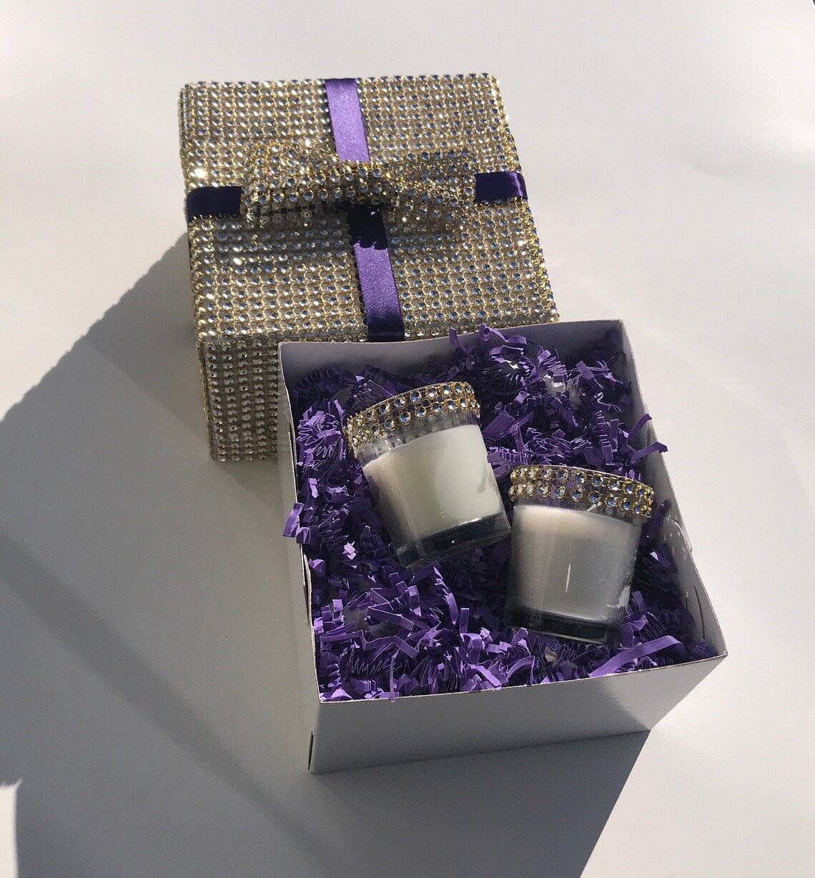 Votive Candle Gift Box Set Rhinestone Gift Box Purple Gift Etsy