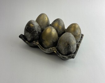 Marble Eggs, Cement Painted Eggs, Black and Gold Eggs, Gold Kitchen Decor