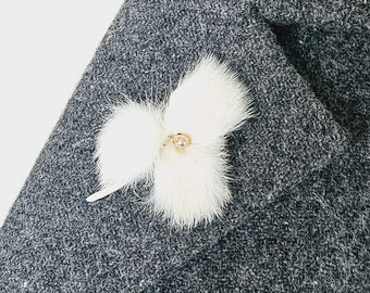 Amazing handmade retro leather and mink flower brooch