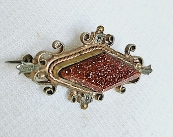 Antiguo alfiler/broche victoriano Art Nouveau Deco Goldstone Filligree