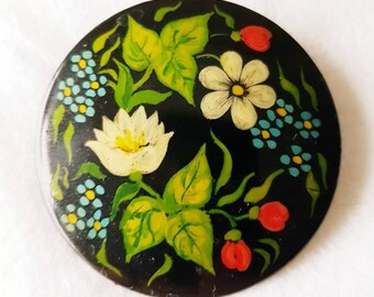 Erstaunliche Retro Blume bemalt Holz Brosche